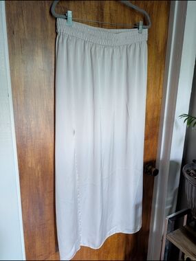 Light Cream Elastic Waist Maxi Skirt Satin, H&M